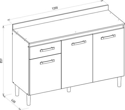 Imagem de Balcão Fit 120 com tampo Amendoa/Arezzo - Nicioli