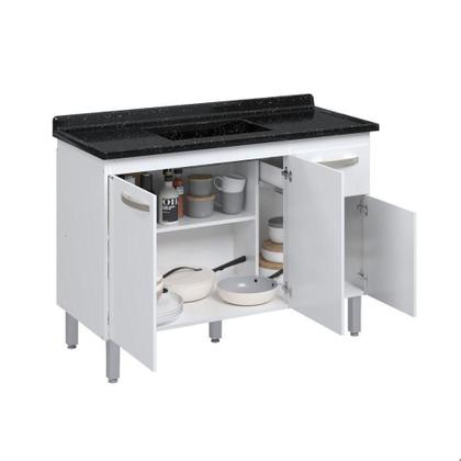 Imagem de Balcão Flat De Cozinha Para Pia 3 Portas 1 Gaveta Rorato Branco