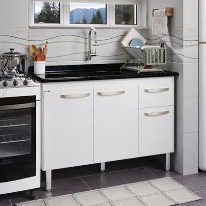 Imagem de Balcão Flat De Cozinha Para Pia 3 Portas 1 Gaveta Rorato Branco