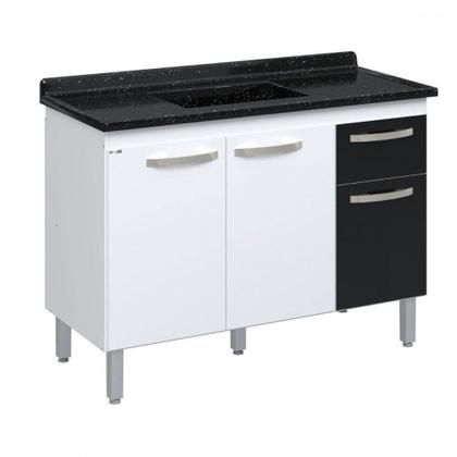Imagem de Balcão Flat De Cozinha Para Pia 3 Portas 1 Gaveta Rorato Branco Com Preto