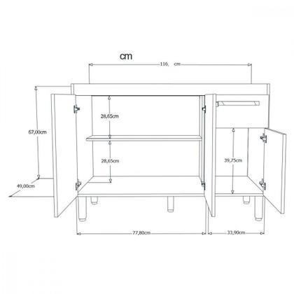 Imagem de Balcão Flat De Cozinha Para Pia 3 Portas 1 Gaveta Rorato Branco Com Preto