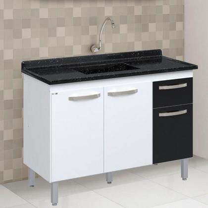 Imagem de Balcão Flat De Cozinha Para Pia 3 Portas 1 Gaveta Rorato Branco Com Preto