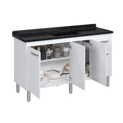 Imagem de Balcão Flat De Cozinha Para Pia 4 Portas 1 Gaveta 1,43 Branco