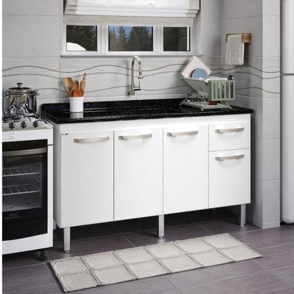 Imagem de Balcão Flat De Cozinha Para Pia 4 Portas 1 Gaveta 1,43 Metros Branco