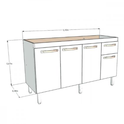Imagem de Balcão Flat De Cozinha Para Pia 4 Portas 1 gaveta 1,43 Rorato