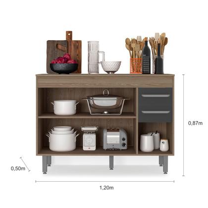 Imagem de Balcão Flex Com 3 Portas e 2 Gavetas Sem Tampo Barcelona Cor Carvalho Oak Grafite Poliman Móveis