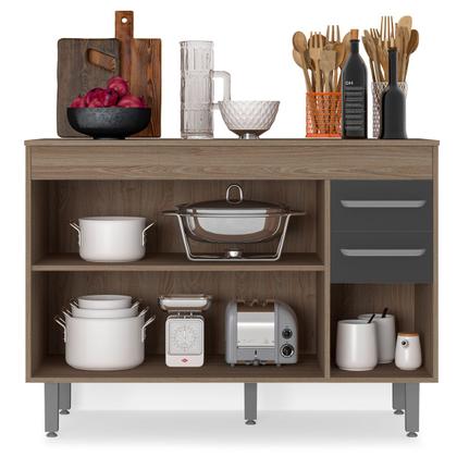 Imagem de Balcão Flex Com 3 Portas e 2 Gavetas Sem Tampo Barcelona Cor Carvalho Oak Grafite Poliman Móveis