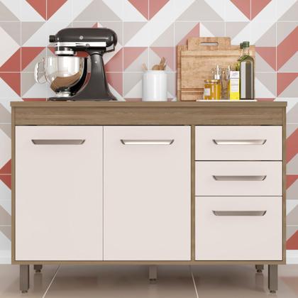 Imagem de Balcão Flex Com 3 Portas e 2 Gavetas Sem Tampo Barcelona Cor Carvalho Oak Off White Poliman Móveis