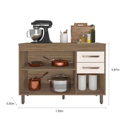 Imagem de Balcão Flex Com 3 Portas e 2 Gavetas Sem Tampo Barcelona Cor Carvalho Oak Off White Poliman Móveis