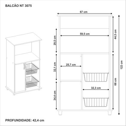 Imagem de Balcão Fruteira para Forno e Micro-ondas 1 Porta Notável Móveis