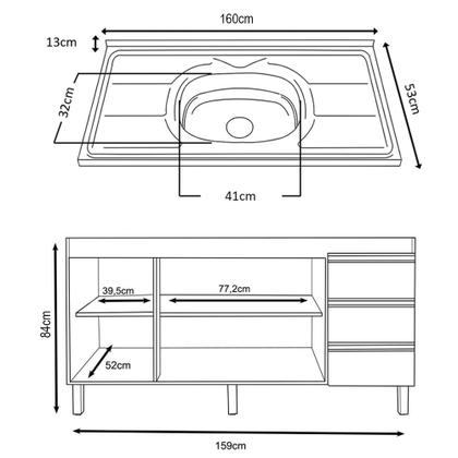 Imagem de Balcão Gabinete Com Pia 160cm 3 Portas Karen P14 Branco - Mpozenato