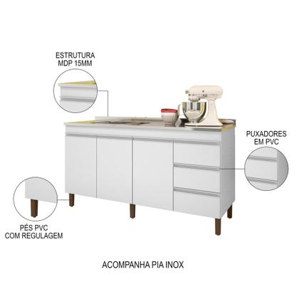 Imagem de Balcão Gabinete Com Pia 160cm 3 Portas Karen P14 Branco - Mpozenato