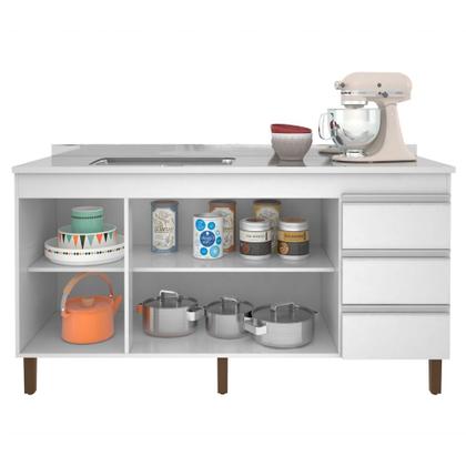 Imagem de Balcão Gabinete Com Pia 160cm 3 Portas Karen P14 Branco - Mpozenato