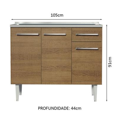 Imagem de Balcão Gabinete com Pia Armário de Cozinha 3 Portas e 1 Gaveta 105cm Rustic Emilly Madesa