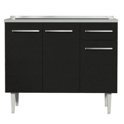 Imagem de Balcão Gabinete com Pia Armário de Cozinha 3 Portas e 1 Gaveta 105cm Rustic/Preto Emilly Madesa