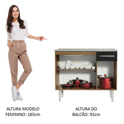 Imagem de Balcão Gabinete com Pia Armário de Cozinha 3 Portas e 1 Gaveta 105cm Rustic/Preto Emilly Madesa