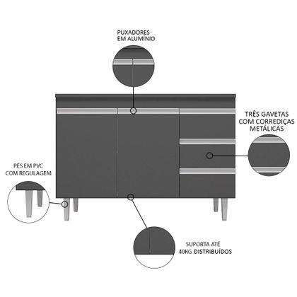 Imagem de Balcão Gabinete com Pia Inox 120cm Andréia 2 Portas Cinza  AJL Móveis