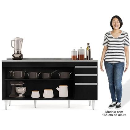 Imagem de Balcão Gabinete Com Pia Inox 160cm Arkansas Preto - Lumil