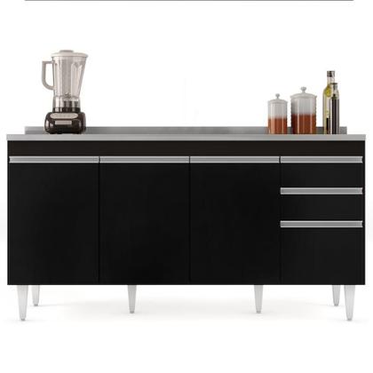 Imagem de Balcão Gabinete Com Pia Inox 160cm Arkansas Preto - Lumil