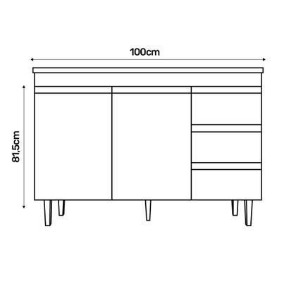 Imagem de Balcão Gabinete Cozinha Andréia 100cm Com Tampo 2 Portas Preto - Desk Design