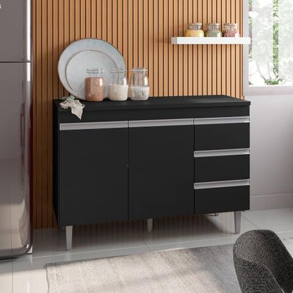 Imagem de Balcão Gabinete Cozinha Andréia 100cm Com Tampo 2 Portas Preto - Desk Design