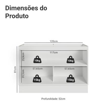 Imagem de Balcão Gabinete de Pia 120 cm 2 Portas (Sem Tampo) Branco/Cinza Lux Madesa