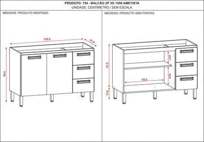 Imagem de Balcão Gabinete de Pia 120 cm Sem Tampo Ametista Kits Paraná