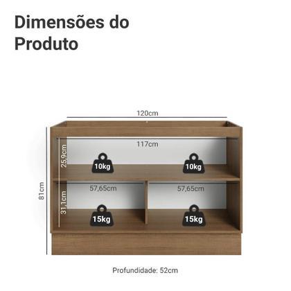 Imagem de Balcão Gabinete de Pia 120 cm (Sem Tampo) Rustic/Crema Vik Madesa