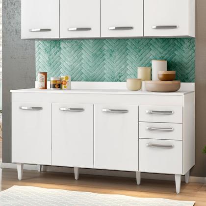 Imagem de Balcão Gabinete de Pia 150cm 4 Portas 2 Gavetas Com Tampo Lis L03 Branco - Mpozenato