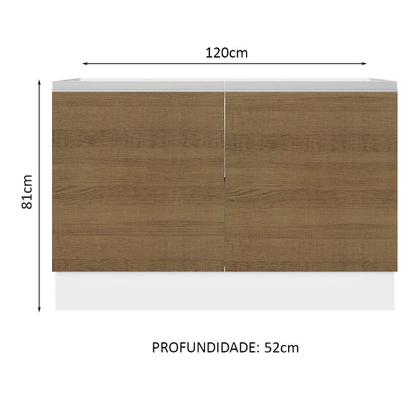 Imagem de Balcão Gabinete de Pia Armário de Cozinha 100% MDF 120 cm 2 Portas Branco/Rustic Acordes Madesa