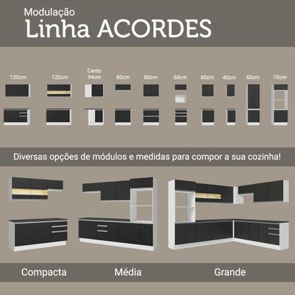 Imagem de Balcão Gabinete de Pia Armário de Cozinha 100% MDF 120 cm 3 Portas 2 Gavetas Branco/Preto Acordes Madesa