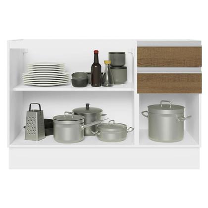 Imagem de Balcão Gabinete de Pia Armário de Cozinha 100% MDF 120 cm 3 Portas e 2 Gavetas Branco/Rustic Acordes Madesa