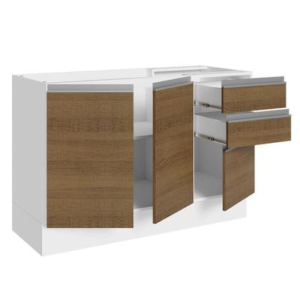 Imagem de Balcão Gabinete de Pia Armário de Cozinha 100% MDF 120 cm 3 Portas e 2 Gavetas Branco/Rustic Acordes Madesa