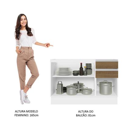 Imagem de Balcão Gabinete de Pia Armário de Cozinha 100% MDF 120 cm 3 Portas e 2 Gavetas Branco/Rustic Acordes Madesa