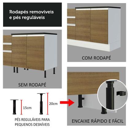 Imagem de Balcão Gabinete de Pia Armário de Cozinha 100% MDF 120 cm 3 Portas e 2 Gavetas Branco/Rustic Acordes Madesa