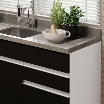 Imagem de Balcão Gabinete de Pia Armário de Cozinha 150 cm 2 Gavetas 2 Portas (Sem Tampo e Pia) Branco/Preto Glamy Madesa