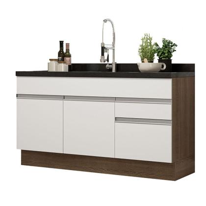 Imagem de Balcão Gabinete de Pia Armário de Cozinha 150 cm 2 Gavetas 2 Portas (Sem Tampo e Pia) Rustic/Branco Glamy Madesa