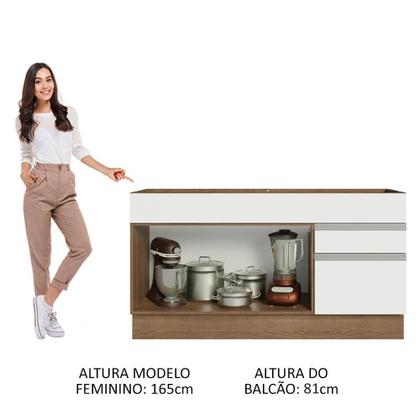 Imagem de Balcão Gabinete de Pia Armário de Cozinha 150 cm 2 Gavetas 2 Portas (Sem Tampo e Pia) Rustic/Branco Glamy Madesa