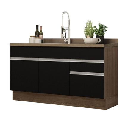 Imagem de Balcão Gabinete de Pia Armário de Cozinha 150 cm 2 Gavetas 2 Portas (Sem Tampo e Pia) Rustic/Preto Glamy Madesa