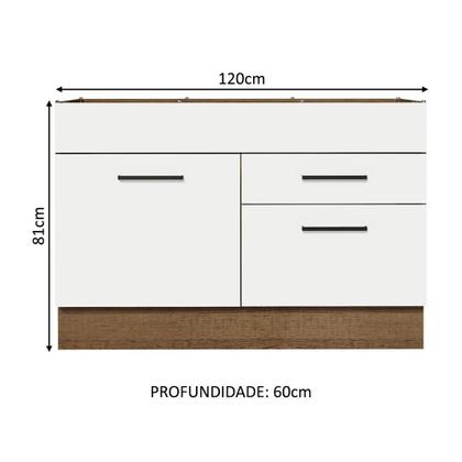 Imagem de Balcão Gabinete de Pia Cozinha 120 x 60 cm 1 Porta 2 Gavetas Rustic/Branco (Sem Tampo) Agata Madesa
