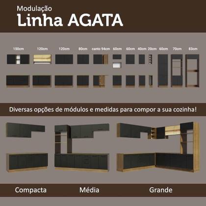 Imagem de Balcão Gabinete de Pia Cozinha 150 cm 2 Gavetas 2 Portas (Com Tampo) Rustic/Preto Agata Madesa