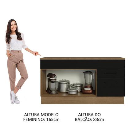 Imagem de Balcão Gabinete de Pia Cozinha 150 cm 2 Gavetas 2 Portas (Com Tampo) Rustic/Preto Agata Madesa