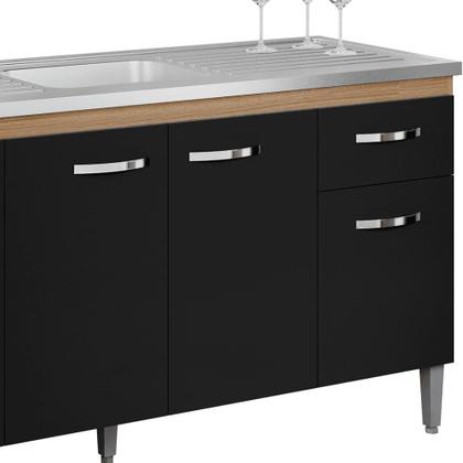 Imagem de Balcão Gabinete de Pia Cozinha Multiuso 150cm Sem Tampo Gabriela Amêndoa/Preto- MABE MAGAZINE