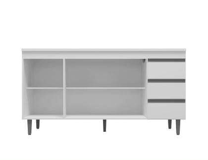Imagem de Balcão Gabinete de Pia SEM TAMPO 150cm 3 Portas 3 Gavetas Andréia Branco - AJL Móveis