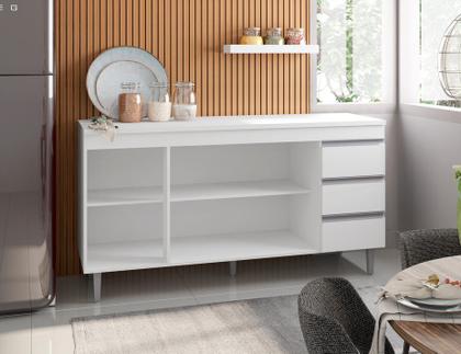 Imagem de Balcão Gabinete de Pia SEM TAMPO 150cm 3 Portas 3 Gavetas Andréia Branco - AJL Móveis