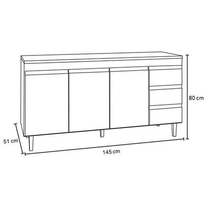 Imagem de Balcão Gabinete de Pia SEM TAMPO 150cm 3 Portas 3 Gavetas Andréia Branco - AJL Móveis