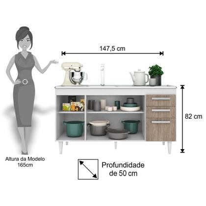 Imagem de Balcão Gabinete Lis e Pia Inox 150cm 4 Portas Lis - Mpozenato