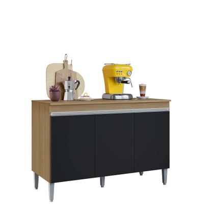 Imagem de Balcão Gabinete Manu 3 Portas com Tampo 120cm Ajl Móveis - Amêndoa/Preto