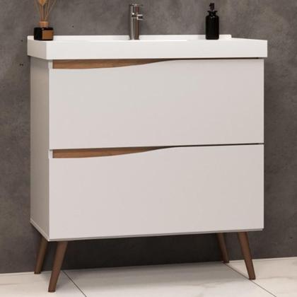Imagem de Balcão Gabinete Para Banheiro Com Pés 80cm Evie B06 Branco Tau - Lyam Decor