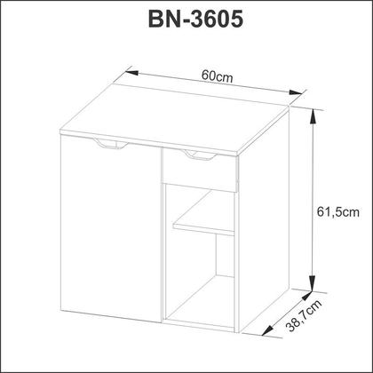 Imagem de Balcão Gabinete para Banheiro Suspenso 60cm com 1 Gaveta e 1 Porta BN3605 Amêndoa